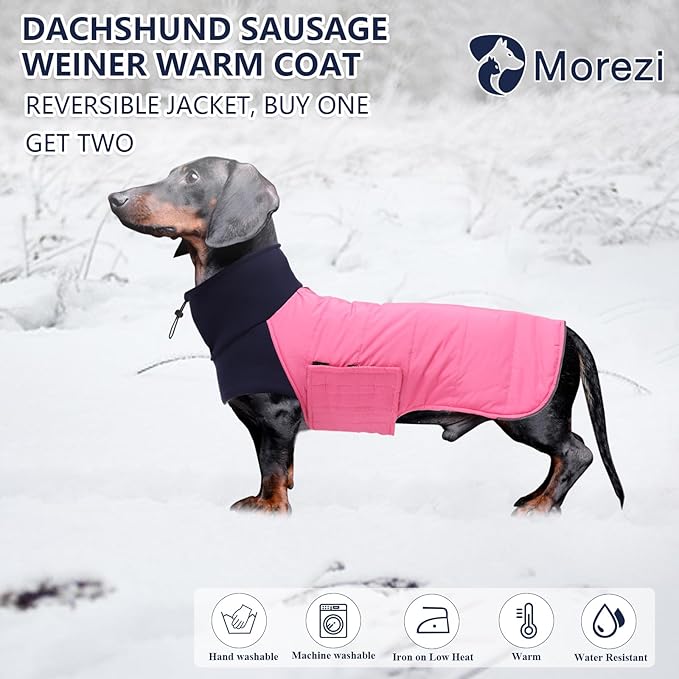 Dachshund Dog Coats Jacket fit for Dachshunds Corgi Weiner Reversible Winter Coat Padded Cotton Lining high Collar Dog Suit in Autumn Winter - Pink - M