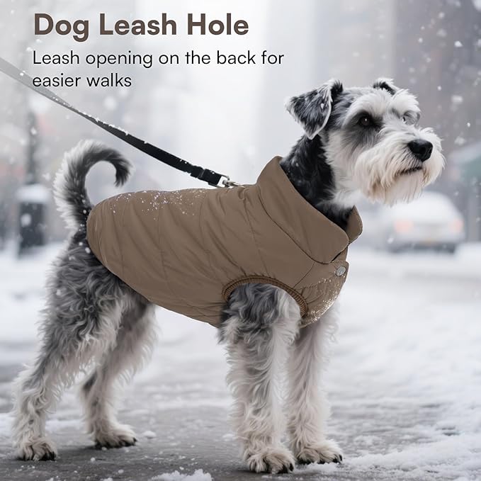 ASENKU Dog Winter Coat - Waterproof Windproof Dog Jacket, Warm Snowproof Doggie Puffer Vest for Cold Weather, Lightweight Snow Coats for Small Medium Large Dogs(M, Coffee)