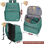 BAGLHER丨Dog Travel Bag Backpack, Airline Approved Pet Supplies Backpack, Dog Travel Bag with 2 Silicone Collapsible Bowls and 2 Food Baskets Green