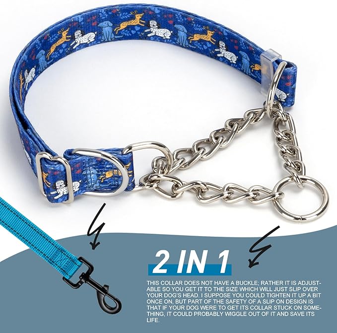 Heavy Duty Chain Dog Collar - No-Pull Martingale Choke Collar with Adjustable Slip Training Collar for for Medium, Large & XL Dogs（Elephant L）