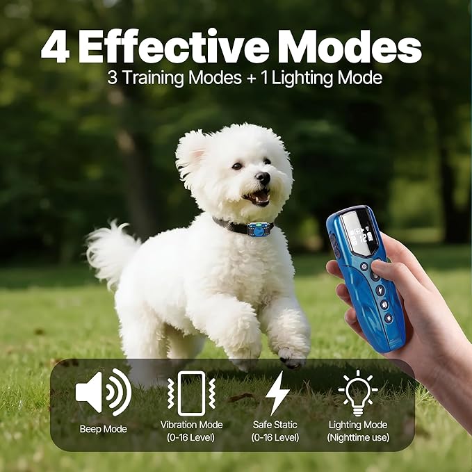 Ultra Small Shock Collar for Small Dogs, Dog Training Collar with Remote for Small Dogs 5-15lbs & Medium Large Dogs, Rechargeable, 2000ft Range, Collar with Beep, Vibration, Safe Shock,Blue