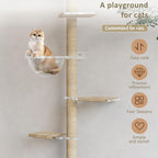 Floor to Ceiling Cat Tree, Acrylic Top Support PlateTall Cat Tower Natural Sisal Rope Scratching Post, Adjustable Height 55-103 Inches, Multi-Platform Activity Center