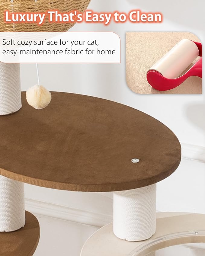 56.7in Large Wooden cat Tree for Large Multiple Cats,cat Tree with Observation Deck, Suitable for Summer and Winter 144CM (Particleboard)