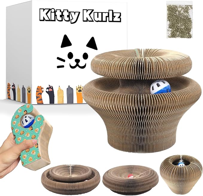 Kitty Kurlz Cat Toy, Reversible Infinity Style Magic Organ Cat Toy Made from Recycled Corrugated Cardboard Long Lasting （C-Shaped） (F-Shaped（2pcs）)