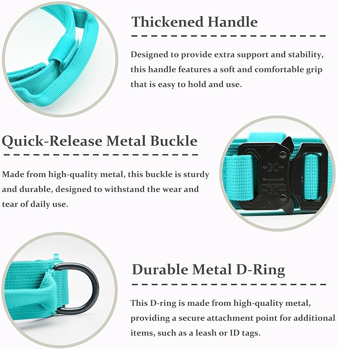 Tactical Dog Collar, Adjustable Military Training Nylon Dog Collar with Control Handle and Heavy Quick-Release Metal Buckle for Small Medium Large Dogs, Blue XL