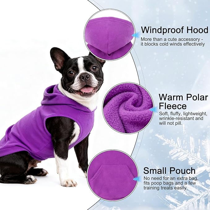 EXPAWLORER Dog Hoodie Fleece Sweater Vest, Hooded Dog Sweatshirt Fall Winter Pet Clothes with Leash Ring, Sleeveless Warm Cozy Puppy Clothing for Cat Small Medium Large Dogs Girl Boy, Purple S