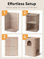 FUKUMARU Cat House for Indoor Cats, 23.62 Inch Large Cat Bed Cave Condo, 2-Storey Cozy Felt Covered Cats Tunnel Kitten Hideaway for Multicats, Scratch Resistant, Beige
