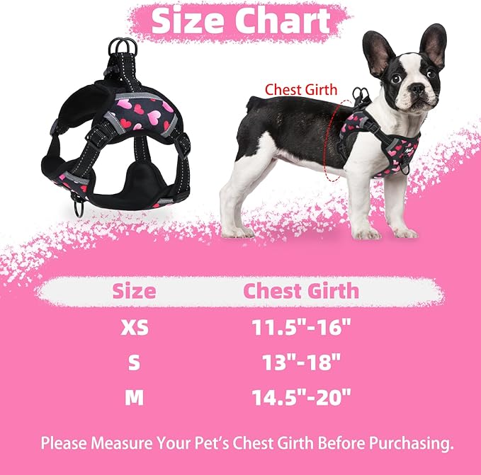 PUPTECK No Pull Dog Harness Small Sized Dog, Adjustable Reflective Escape Proof Easy Control, Comfortable Soft Padded Step in Pet Vest Harness, Heart, M