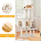 BLKMTY 36" Cat Tree Tall Cat Tower for Indoor Cats Condo Climber with Scratching Post, Climbing Stand, Plush Top Perch and Mouse Toy Cats Playhouse Kitty Activity Trees with Hammock, Beige