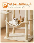 Feandrea Cat Tree, 56.3-Inch Cat Tower, Multi-Level Plush Condo with 11 Scratching Posts, 2 Perches, Hammock, Cave, Beige UPCT15BE