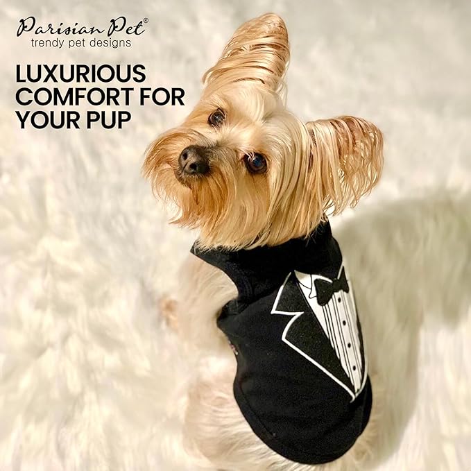 Parisian Pet Dog Shirt – 100% Cotton Shirts for Medium Dogs – Sleeveless Tuxedo Puppy Clothes – Lightweight and Breathable Pet Apparel – Black Dog Clothes - Stretchy T Shirts for Dogs