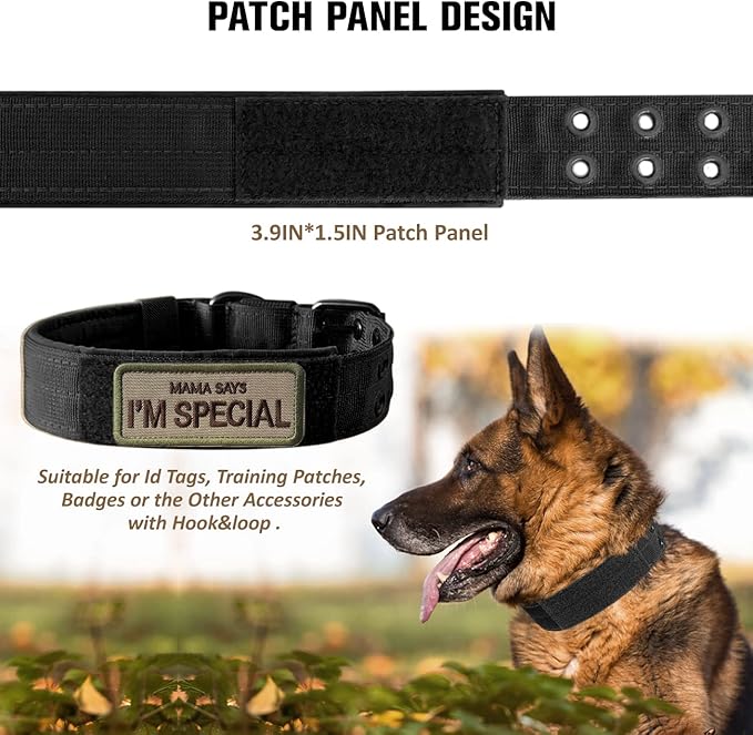 Tactical Dog Collar Military Adjustable Dog Collars Soft Nylon Training Collar with Patch Heavy Duty Metal Buckle Collars for Medium Large Dogs (Pink-1, L)