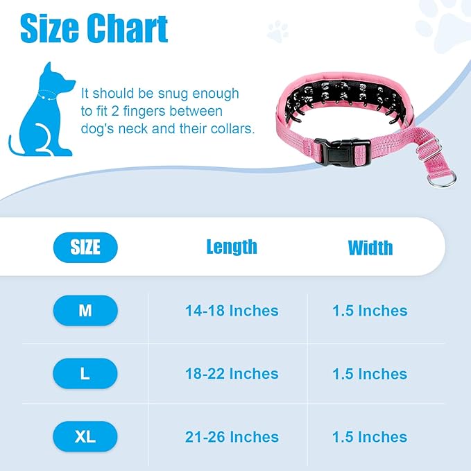 Lightweight Prong Collar for Dogs, Reflective No Pull Dog Collar | Adjustable Size Dog Pinch, Breathable Woven Fabric Air Grid Technology, Martingale Collar for Dogs Training（Pink-XL）