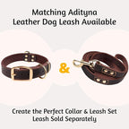 ADITYNA Heavy Duty Leather Dog Collar for Medium Dogs - Soft and Strong Collar for Walking, and Training (Medium: Fit 13" - 20" Neck, Brown - Gold Colored Buckle)