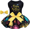 CuteBone Happy New Year Dog Dresses Velvet Holiday Small Dogs Clothes Onesie Pet Apparel Girl Puppy Skirt with Bow Hair Rope CVA56L-D