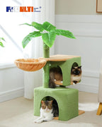 PEQULTI 43'' Cat Tree for Indoor Cats,Cat Tower Climbing Tree with Cat Scratching Posts, 2 Big Condos and Deep Hammock,Activity Tree for Kittens, Green