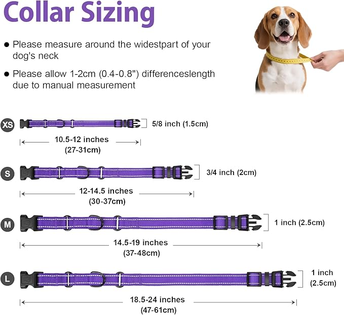 Martingale Collar for Dogs with Quick Release Buckle, Reflective Soft Padded & Escape Proof, Adjustable Nylon Dog Collars for Training & Daily Walking (Purple,S)