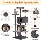 Cat Tree 69.3 inches Cat Tower for Indoor Cats Cat House with Replaceable and Removable Dangling Ball Cat Trees and Towers with Funny Toys, Light Gray