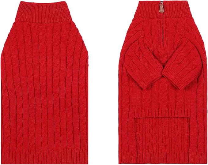 Small/Medium Dog Sweater, Warm Dog Winter Coat w/Sleeves, Comfortable High Neck Premium Dog Clothes for Bulldog-Best for Holidays, Daily Walks L Red