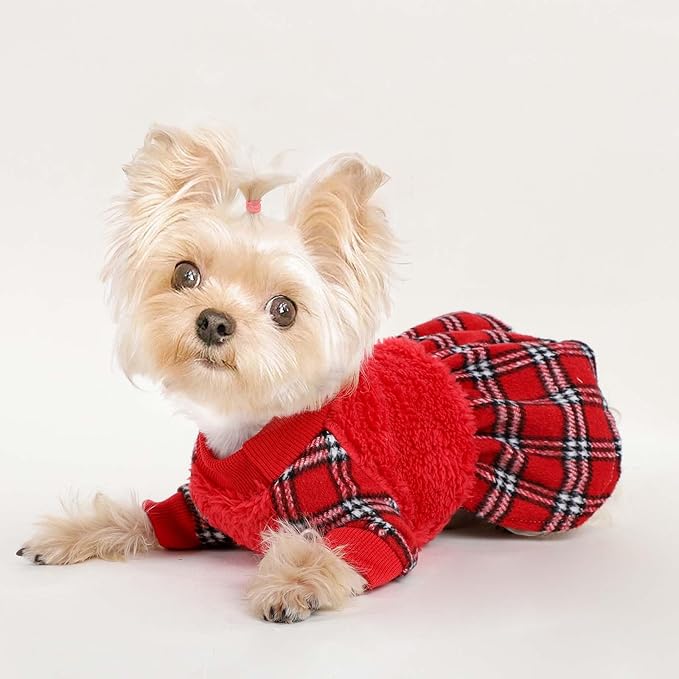 Dog Sweater Dog Winter Clothes for Small Dogs Boy Girl Fall Puppy Dress Warm Fleece Chihuahua Yorkie Teacup Doggie Sweaters Dresses Doggy Sweater for Small Dogs Girl Cat Outfits, Red, XS