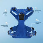 Voyager Dog Harness Dual Leash Attachment No-Pull Control Adjustable Soft but Strong Pet Harness for Medium and Large Dogs with 3M Reflective Technology, Leash Set Royal Nylon, M (Chest: 20-25")