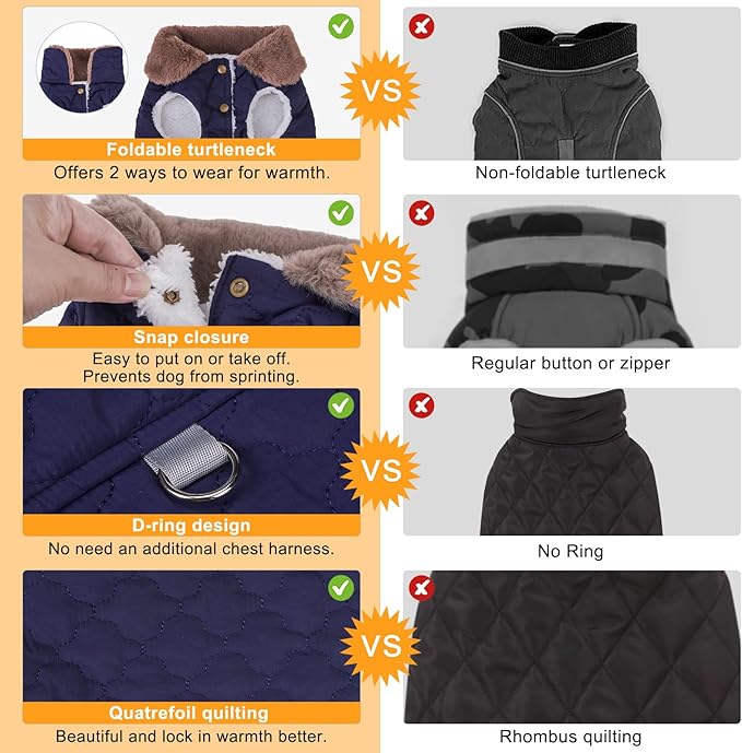 BEAUTYZOO Winter Dog Coat with Harness Built in, Warm Dog Puffer Jacket Vest Padded Fleece Cold Weather Coats Windproof Waterproof Snow Jackets Clothes for Small Medium Puppy, Blue L