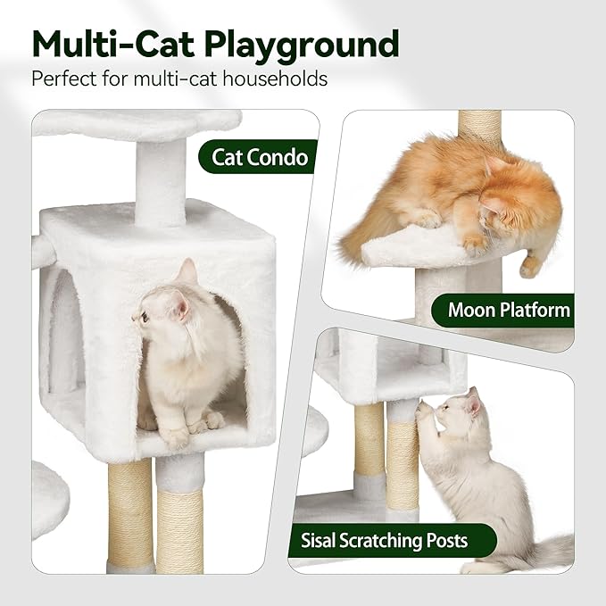 43-Inch Cat Tree,Cute Cloud Cat Tree for Kittens & Small Cats Under 6 Months 9lbs, Cat Tower with Scratching Post, Double Condos, Plush Hammock & Dangling Toys, White