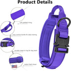 DAGANXI Tactical Dog Collar, Adjustable Military Training Nylon Dog Collar with Control Handle and Heavy Metal Buckle for Medium and Large Dogs, with Patches and Airtags Case (Purple-Set, L)