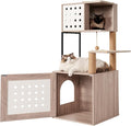 Cat Tree with Litter Box Enclosure, Multi-Level Cat Tower for Indoor Cats with Large Hammock, Bed, Scratching Posts, Feeding Station, Perch & Cat Condos, Modern Gray & White Pet Furniture