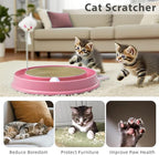 3in1 Cat Scratcher,Interactive Round Plastic Scratching Pad with Ball Track & Mouse, Engaging Puzzle for Indoor Adult Cats and Kittens-Pink
