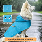 Dog Raincoat Small Dogs Rain Jacket Waterproof Pet Clothes Reflective Poncho Rainwear Winter Warm Lined Pocket Hooded Leash Hole Adjustable for Puppy,Blue,S,Back Length 8.6 Inch