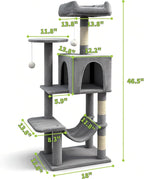 Pawly 46.5" Compact Space Saving Cat Tree for Small Apartment, Premium CARB P2-Compliant Particle Board, 350G Plush Sisal Cat Tower with Condo & Hammock for Indoor Kittens & 1-2 Cats