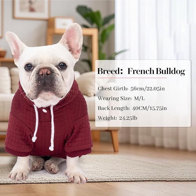 2 Pack Dog Hoodie Sweaters for Small Medium Dogs Warm Dog Clothes for Large Dogs Soft Waffle-Like Laminated Sweatshirt Bulldog (Brown+Wine Red, M (Back: 15.5",Chest: 21.6", Neck: 13"))