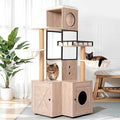 Modern 63 Inch Cat Tree with Litter Box Enclosure, an All-in-One Cat Tower Featuring Dual Condos, Washable Cushions, and Sisal Scratching Posts for Indoor Cats, Rustic Gray