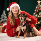 E-Clover Christmas Dog Bandanas & Matching Scrunchie Set Green Red Dog Scarf Bibs Pet Bandana with Bow Tie for Small Dogs Puppy Owner Mom Winter