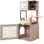 Modern Cat Tree with Litter Box Enclosure, Multi-Level Cat Tower for Indoor Cats with Hammock, Bed, Feeding Station & Scratching Posts, Space-Saving Pet Furniture, Gray