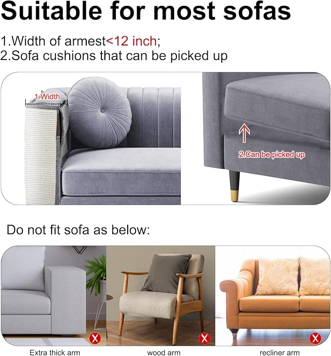 Upgraded Cat Scratch Furniture Protector,Cat Scratch Sofa Arm Sheild with Large Size Natural Sisal for Protecting Couch Sofa Chair Furniture 27.9''L*19.7''W (Light Grey/Right Handed)