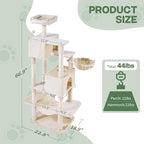 Simple Deluxe 66In Cat Tree for Indoor Cats, 6-Level Cat Tower with Sisal Scratching Posts, Enclosed Cat Condo & Hammock, Space-Saving Corner Design, Stable Wide Base for Multiple Kittens, Beige