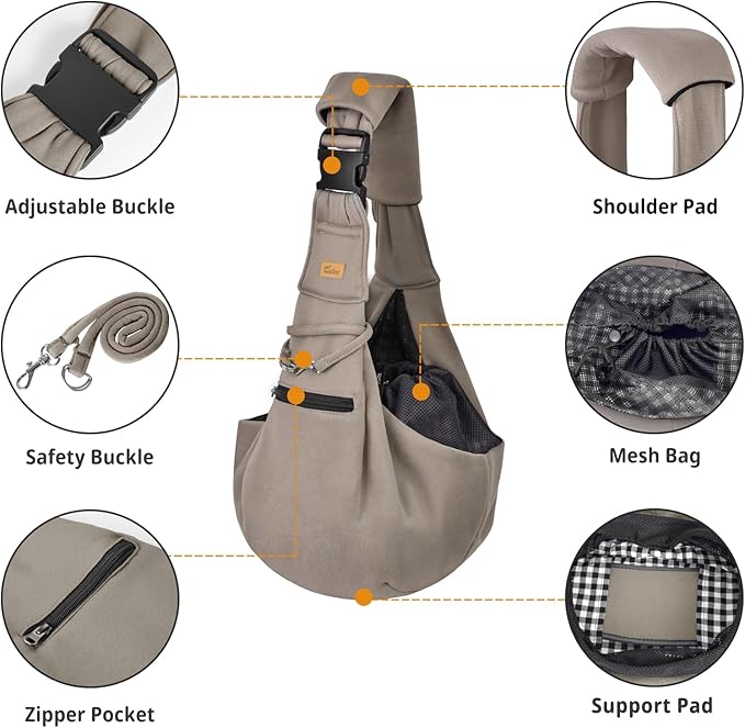 CUBY Dog and Cat Sling Carrier - Hands Free Adjustable Small Pet Sling - Soft Pouch and Tote Design - Suitable for Puppy, Small Dogs Cats Outdoor