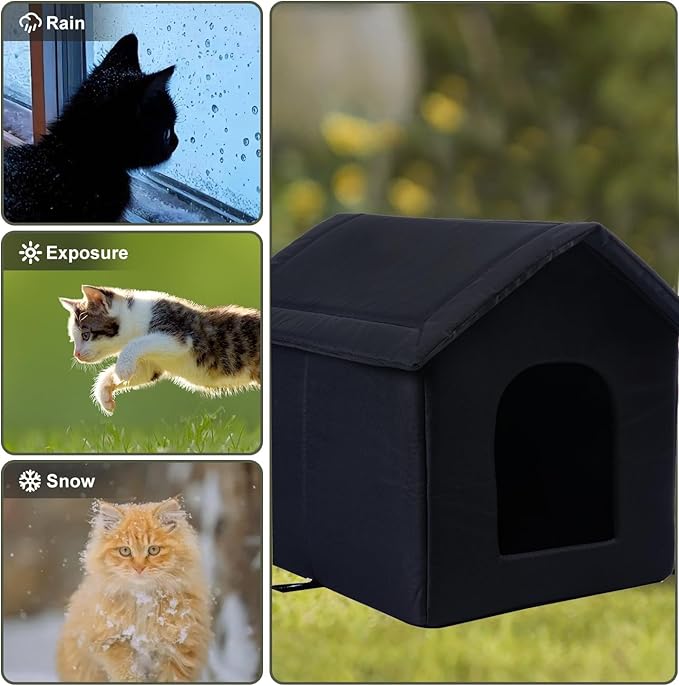 Cat Houses for Outdoor Cats Outdoor Houses for Feral Cats Cat House with Weatherproof Canvas Roof Stray Shelter (Cat House Black, Medium-Houses)