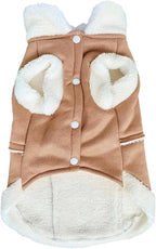Jecikelon Bowtie Dog Cold Weather Coat Fleece Lining Warm Pet Puppy Turtleneck Dogs Winter Coats for Small Dogs Jacket with D-Ring Leash (Large, Khaki)