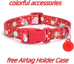 Dog Collar with Leash Airtag Holder Case Set - Dog Collars for Male Female Boy Girl Puppy X-Small Small Medium Large Dogs Walking Running Training - Red Daisy/M