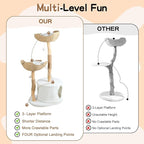 Modern Cat Tree, 46 Inch Aesthetic Luxury Wooden Cat Tower, Stable Wood Aesthetic Pet Furniture, Luxury Cats Condo with Scratching Post and Pet Bed, Great for Cats Lover Gifts White M