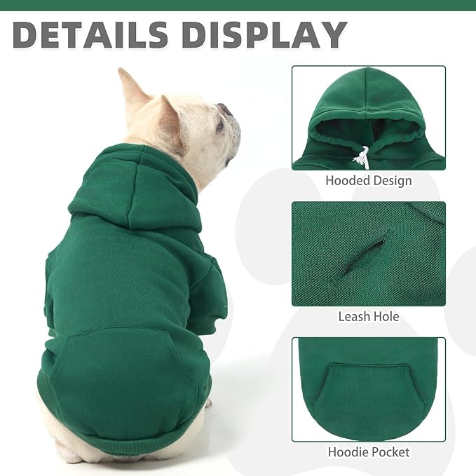 KOOLTAIL Dog Hoodie for Large Medium Small Dogs,Soft&Warm Pet Sweater with Leash Hole and Pocket Boy Girl, Puppy Fall Winter Jacket Clothes,French Pitbull Cold Weather Coat Sweatshirt,Deep Green S