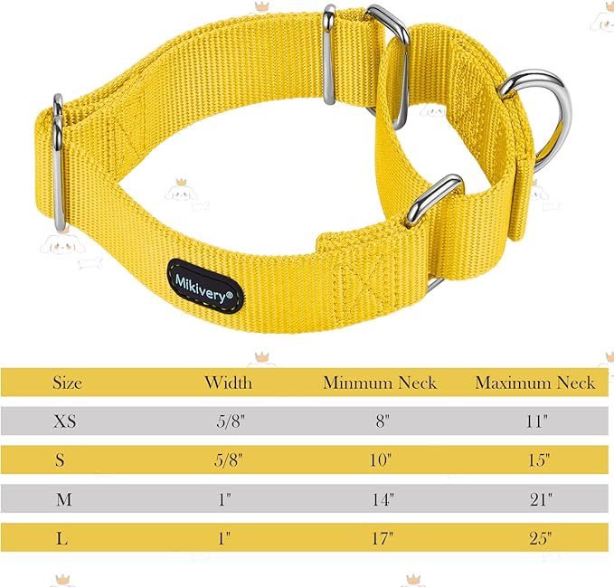 Mikivery Martingale Dog Collar Nylon Adjustable and Safety Training Colourful Comfortable Metal Buckle Pet Collars for Small Medium and Large Dogs(Yellowe,L)