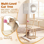 Tangkula Modern Cat Tree, 40 Inches Minimalist Wood Cat Tower with Rubber Wood Posts, 2 Cardboard Scratching Pads, 2-Door Condo, Dangling Ball, Jumping Platforms for Indoor Cats
