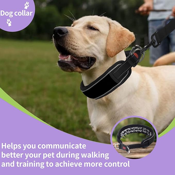 Martingale No Pull Dog Collar for Large Medium Dogs Training Walking, Heavy Duty Nylon Reflective Adjustable Anti Pull Slip Collar with Buckle M Black