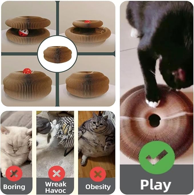 Kitty Curvels Style Transformable Cat Scratcher for Indoor Cats – Interactive Reversible Cat Scratching Pad, Durable Corrugated Cardboard for Furniture Protection（3PC）