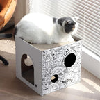 Cardboard Cat House with 2 Story Scratch Pads - Cat Play House for Indoor Cats - Corrugated Scratcher Box - Hideout for Small Animals