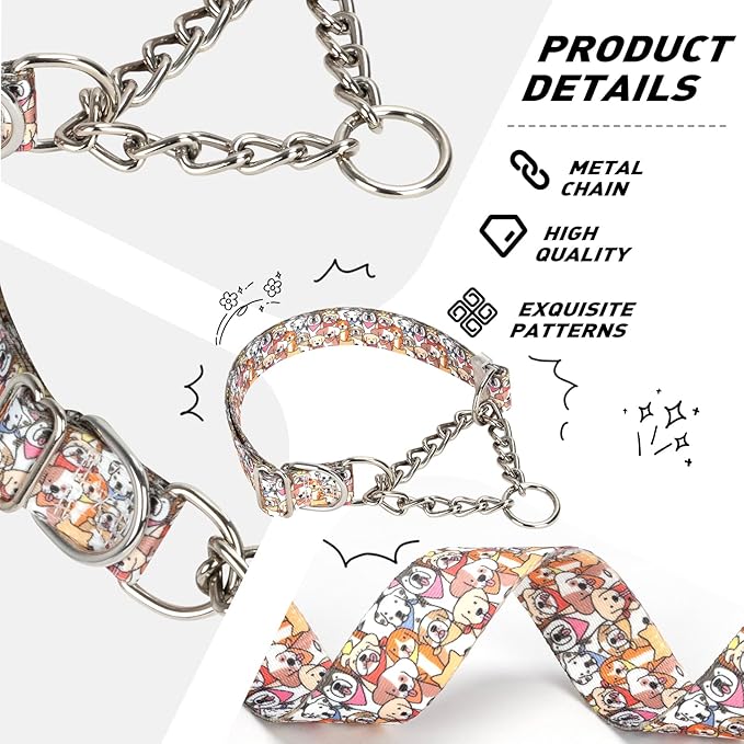 Chain Martingale Choke Collar for Dogs - No-Pull Adjustable Training Collar, Secure Control Slip Collar for Large & XL Dogs(XL)